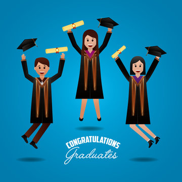 congratulations graduation happy students jumping happy day vector illustration