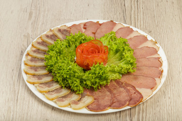 Sausage cuts of different varieties on a plate.