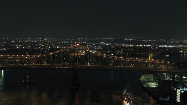 Night Aerial Drone Video Of The Crescent City Connection New Orleans Over Mississippi River