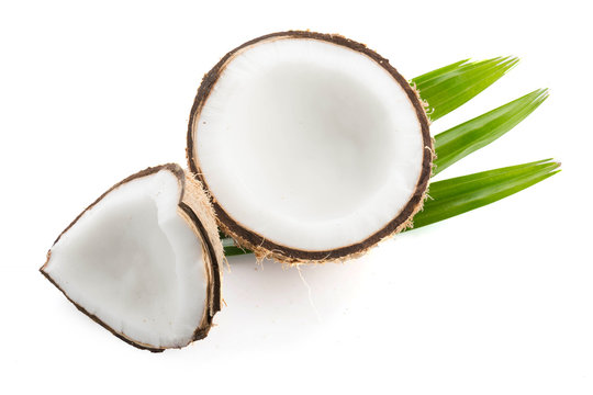 coconuts with leaves isolated on the white