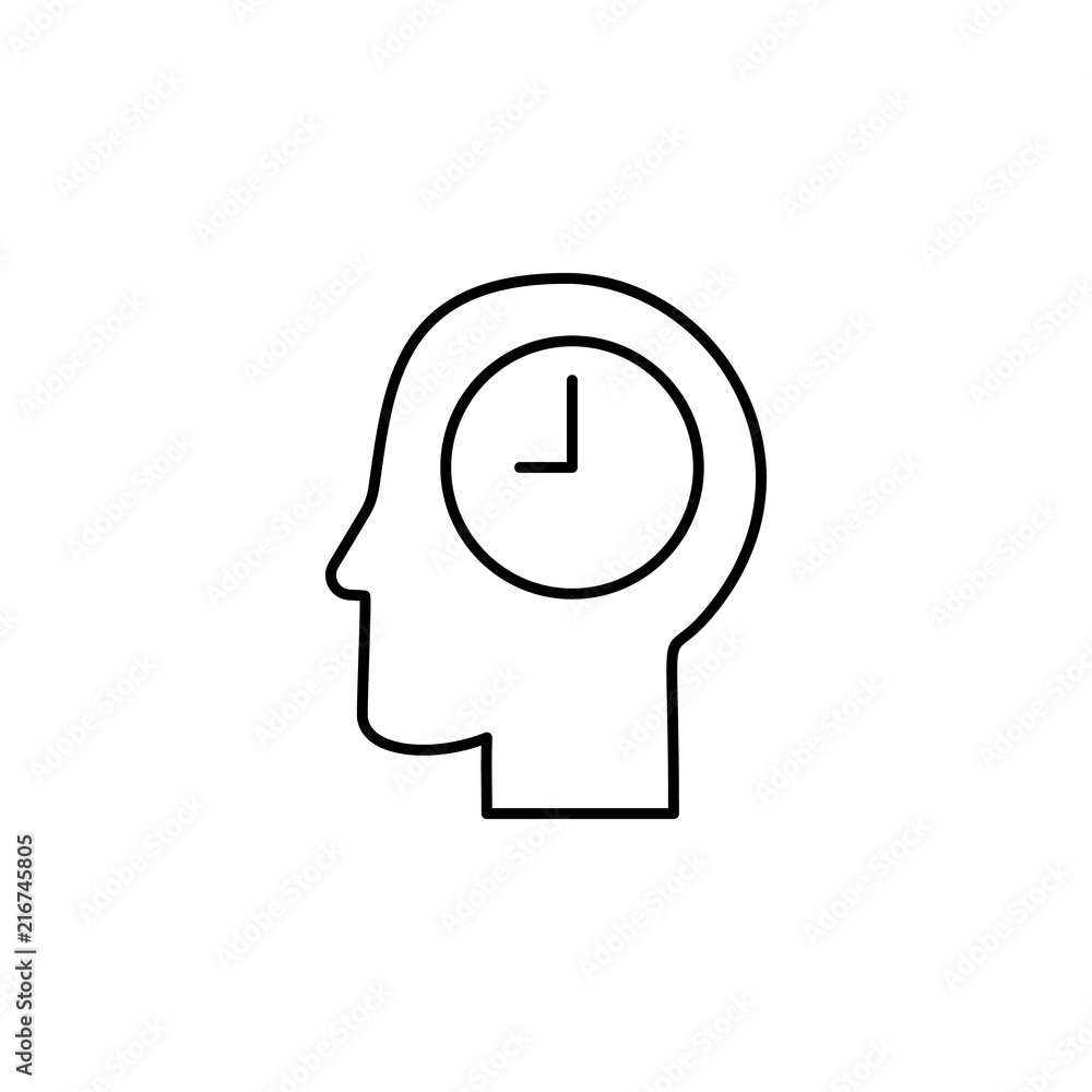 Poster Time in head icon. Element of time value icon for mobile concept and web apps. Thin line Time in head icon can be used for web and mobile