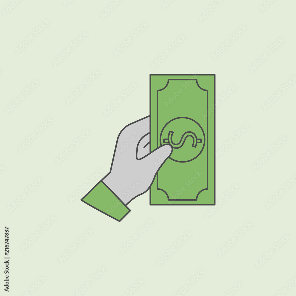 Poster the hand keeps the money icon. element of banking icon for mobile concept and web apps. field outlin