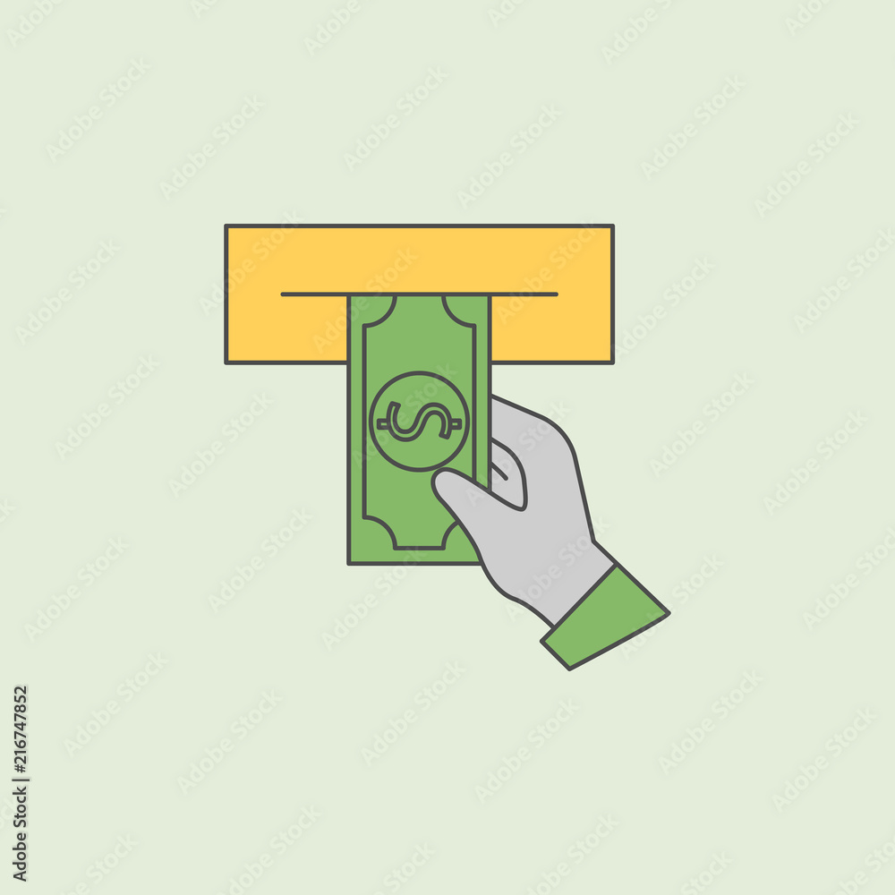 Poster cashing out of an atm icon. element of banking icon for mobile concept and web apps. field outline c