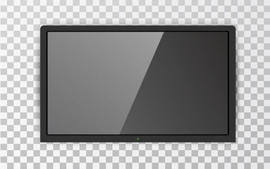 Realistic TV screen LCD plasma. Large computer monitor display mockup. Modern blank screen TV. Isolated on transparent background. Vector illustration