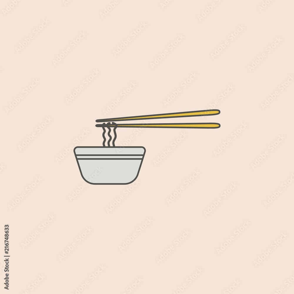 Poster noodles with chopsticks icon. element of fast food icon for mobile concept and web apps. field outli