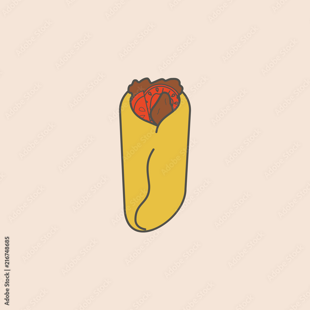 Poster shaurma, burito and doner line icon. element of fast food icon for mobile concept and web apps. fiel