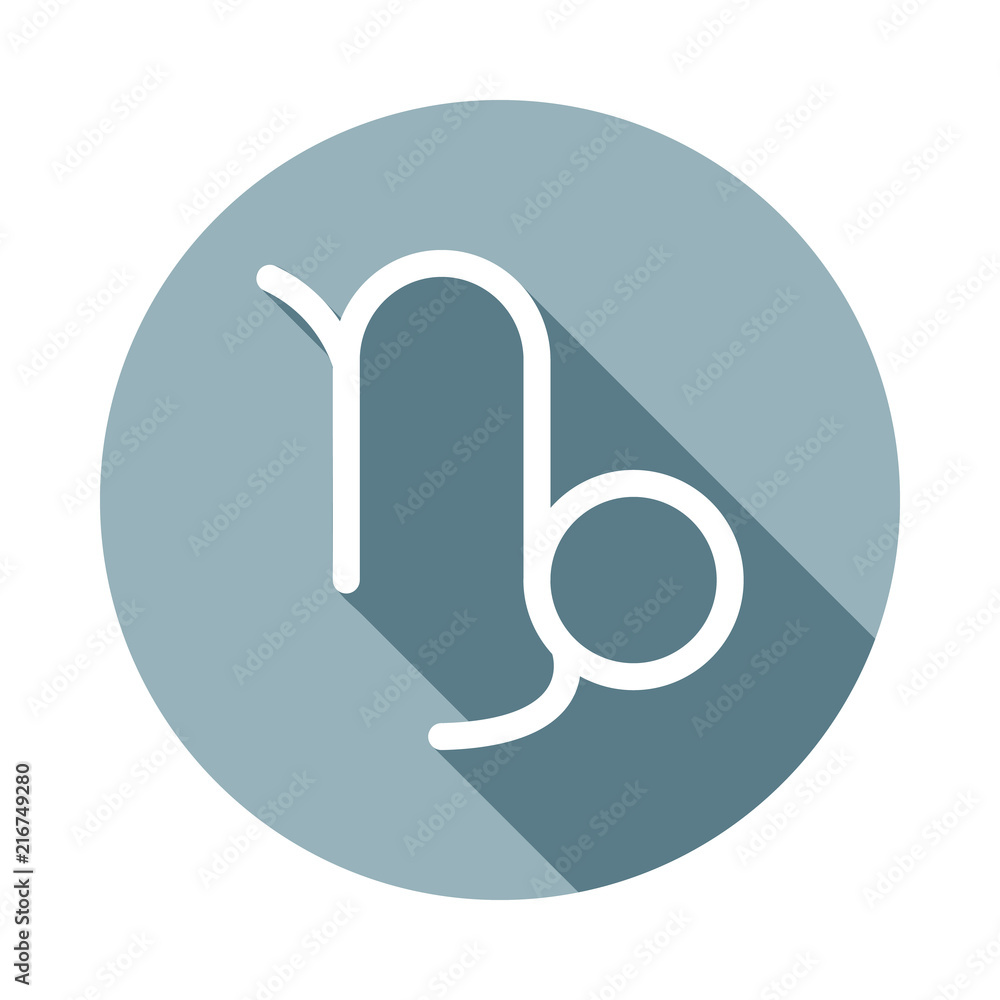 Poster zodiac capricorn saturnicon in flat long shadow. one of web collection icon can be used for ui/ux