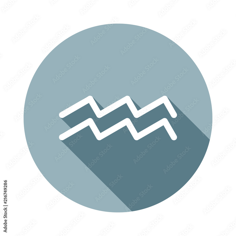 Poster zodiac aquarius saturnicon in flat long shadow. one of web collection icon can be used for ui/ux