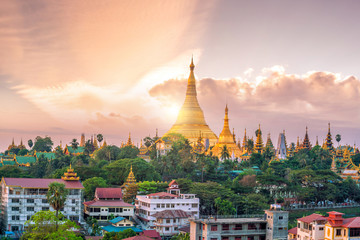 Yangon skyline with Shwedagon Pagoda in Myanmar