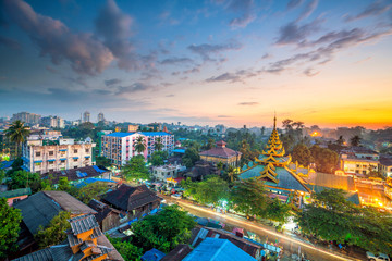 Yangon skyline with beautiful sunrise