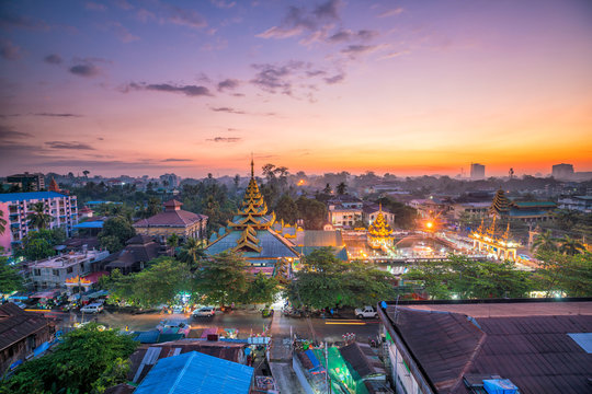 Yangon skyline with beautiful sunrise