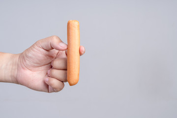 Hand holding sausage