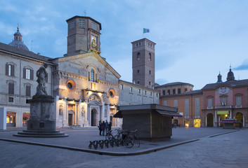 Reggio Emilia  - The square Piazza del Duomo at dusk.