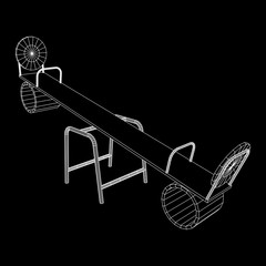 Swing on the playground vector. Seesaw or wooden balance scale. Wireframe low poly mesh vector illustration