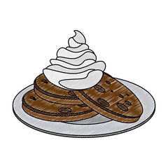 Cookies with chantilly cream on dish vector illustration graphic design