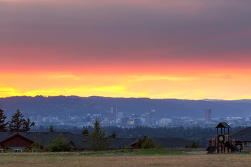 Portland Skyline from Altamont Park at Sunset