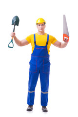 Young worker on coveralls isolated on white