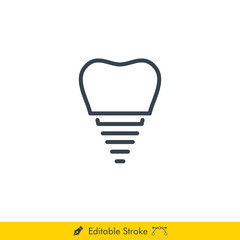 Tooth Implant Icon / Vector - In Line / Stroke Design