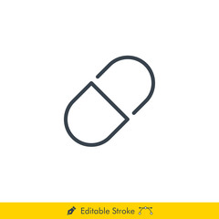 Medicine (Pill) Icon / Vector - In Line / Stroke Design