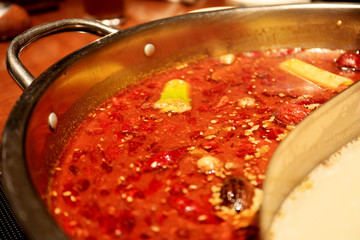 Close up the Chinese Spicy Hot Pot