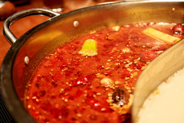 Close up the Chinese Spicy Hot Pot