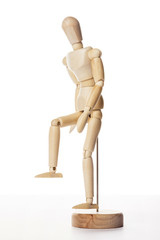 Wooden Dummy human upstair isolated white.