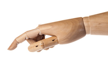 wood Mannequin, hand direction isolated white.