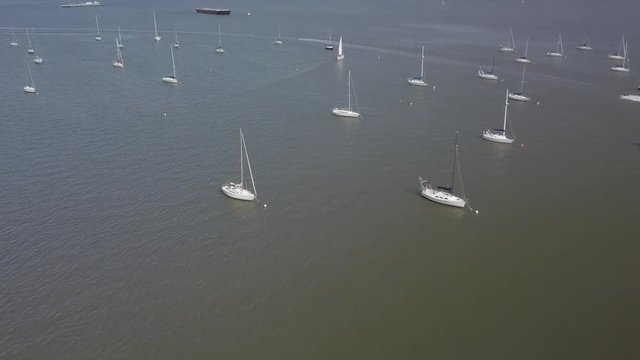 Aerial of boats in Perth Amboy NJ
