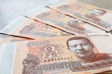 Close up the Cambodia Riel Banknotes