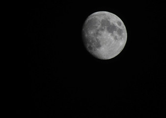 Nearly full moon against black sky