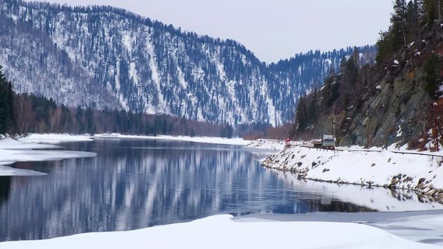 Video waters of Altai river Biya in winter season