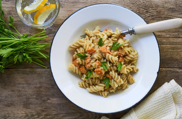 Pasta with eggplant sauce and carrots