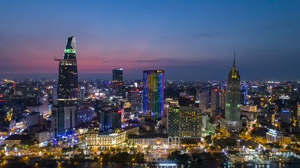 Aerial view Ho Chi Minh City by night
