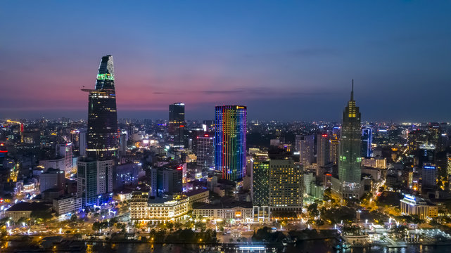 Aerial View Ho Chi Minh City By Night