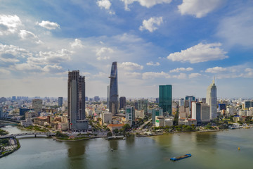Fototapeta na wymiar Aerial view Ho Chi Minh City ans Sai Gon river