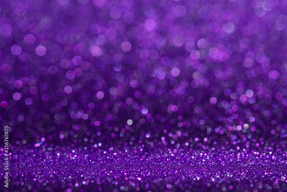 Poster abstract purple sparkling glitter wall and floor perspective background studio with blur bokeh.luxur