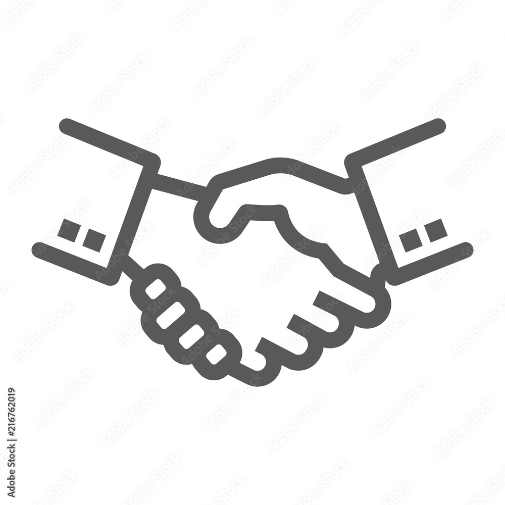 Poster handshake line icon, finance and banking, successful sign, vector graphics, a linear pattern on a wh