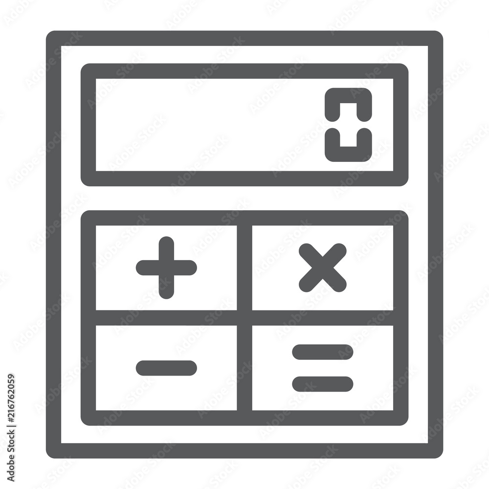 Poster online calculator line icon, finance and banking, calculator sign, vector graphics, a linear pattern