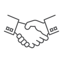 Handshake thin line icon, finance and banking, successful sign, vector graphics, a linear pattern on a white background, eps 10.