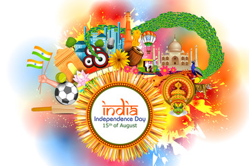 Monument and Landmark of India on Indian Independence Day celebration background