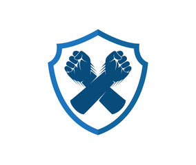 hand fist cross inside shield vector logo design