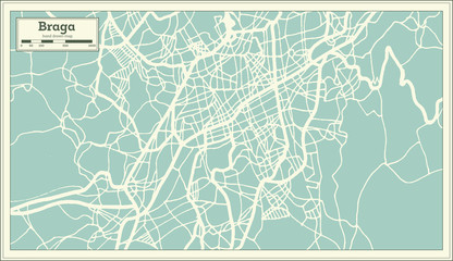 Fototapeta premium Braga Portugal City Map in Retro Style.