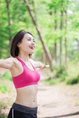 Fototapeta premium woman feel free in forest