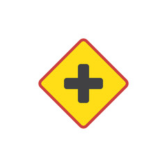 Crossroads traffic sign flat icon, vector sign, colorful pictogram isolated on white. Road sign symbol, logo illustration. Flat style design