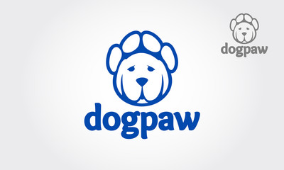 Dog Paw Vector Logo Illustration. Vector logo of head and paw on a white background. It's good for pet shop, pet house, pet clinic, dog care, or other pet activity. 