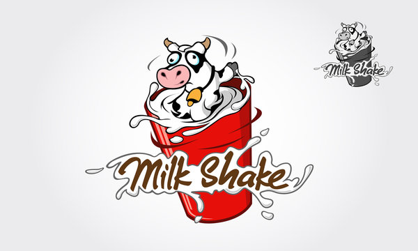 Milk Shake Logo Cartoon Character. Vector Logo Illustration Of Milkshake.