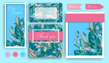 Color paper invitations and greeting cards with beautiful 3d leaves.
