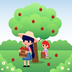 Picking apple fruit illustration