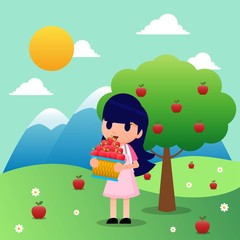 Picking apple fruit illustration