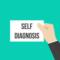 Man showing paper SELF DIAGNOSIS text